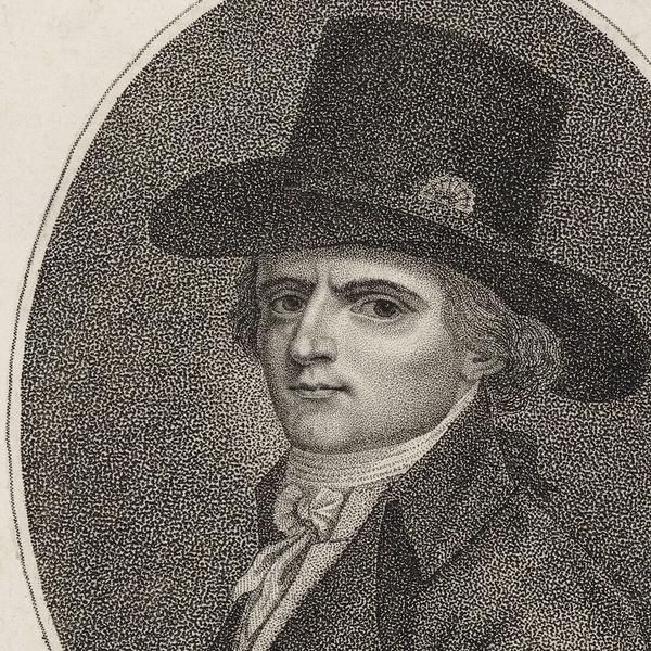 Gracchus Babeuf v klobouku na rytině Françoise Bonnevilla z roku 1794